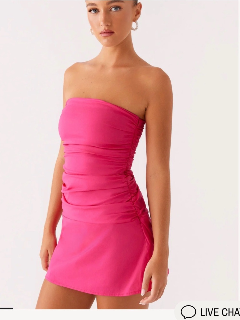 Peppermayo Neon Pink Strapless Ruched Dress